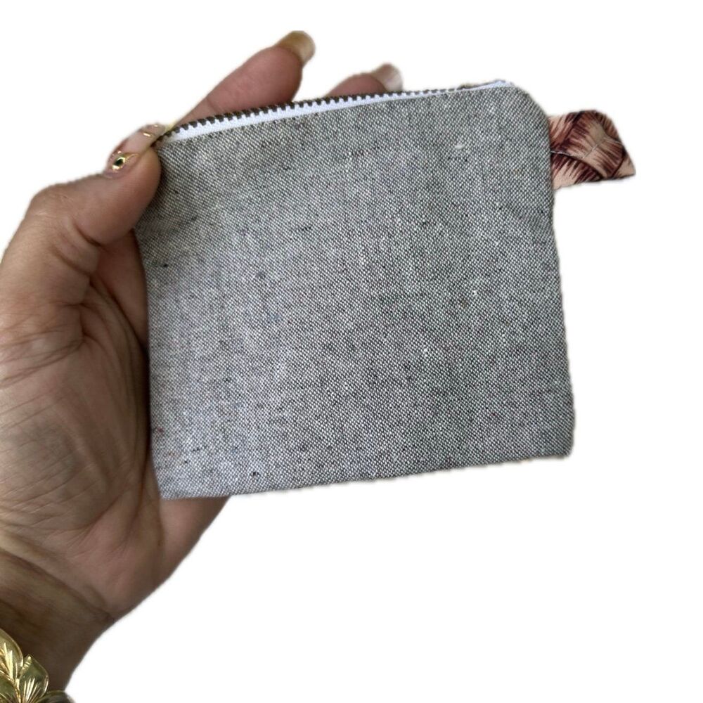 Unbranded Handmade Basket Weave Material Print Lining Zipper Pouch Bag